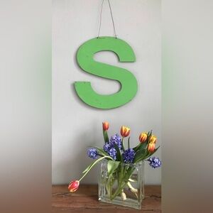 Vintage Lime Green Large Metal Hanging Letter S
